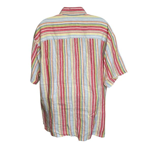 Havana Nine Men's Linen Striped Short Sleeve Button Up Shirt Size XL Preppy - Picture 2 of 15
